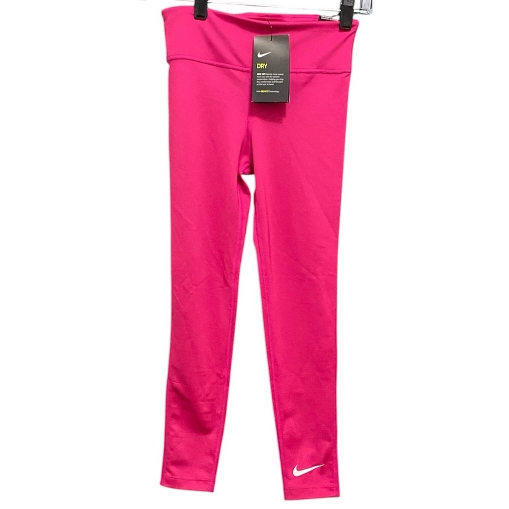 Nike Kids Hot Pink Dri-FIT Leggings with White Swoosh